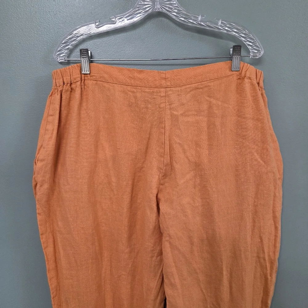 Flax 100% Linen Womens Pants Sunkist Orange Size‎ Large Flowy Coastal Beach